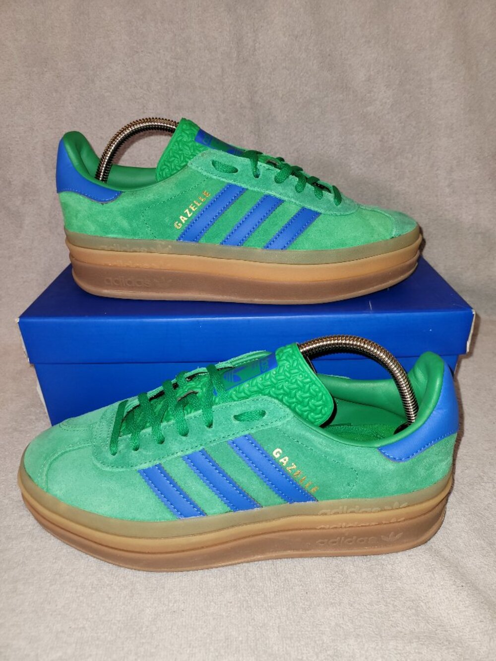 Adidas Gazelle Bold Women's Size 10 Green Blue Tan Gum Sneakers IE1370 (#2242)